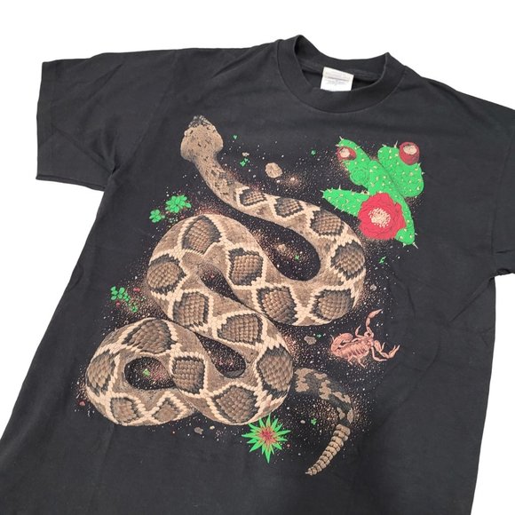 Vintage Original 90’s Rattlesnakes Diamondback Snake Art Graphic T-Shirt Hanes - Picture 5 of 5